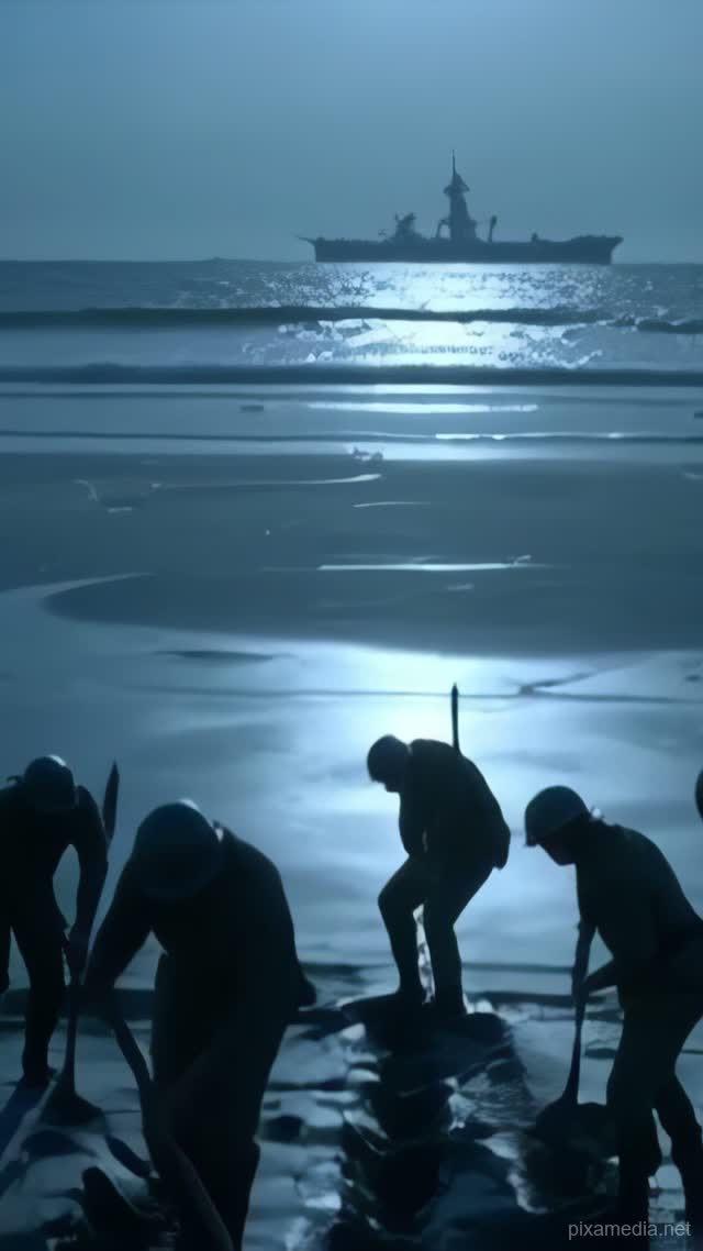 Moonlit Foxholes on Black Sand - War & Military AI stock